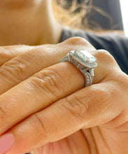 Load image into Gallery viewer, GIA/IGI Certified 14k Solid White Gold Asscher Round And Baguettes Cut Diamond Engagement Ring Deco Style 2.75ctw F-VS2