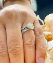 Load image into Gallery viewer, 14k Yellow And White Gold Round Cut Forever One Moissanite and Natural Diamond Engagement Ring And Two Bands Bezel Set Halo 2.40ctw