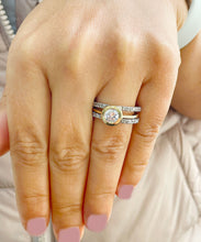 Load image into Gallery viewer, GIA/IGI Certified 14k Solid Yellow And White Gold Round Cut Diamond Engagement Ring And Two Bands Bezel Set Halo 2.50ctw F-VS2