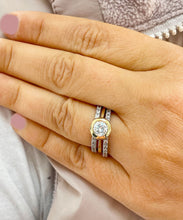 Load image into Gallery viewer, GIA/IGI Certified 14k Solid Yellow And White Gold Round Cut Diamond Engagement Ring And Two Bands Bezel Set Halo 2.50ctw F-VS2