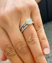 Load image into Gallery viewer, 14k Yellow And White Gold Round Cut Forever One Moissanite and Natural Diamond Engagement Ring And Two Bands Bezel Set Halo 2.40ctw