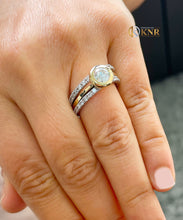 Load image into Gallery viewer, 14k Yellow And White Gold Round Cut Forever One Moissanite and Natural Diamond Engagement Ring And Two Bands Bezel Set Halo 2.40ctw