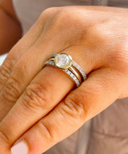 Load image into Gallery viewer, 14k Yellow And White Gold Round Cut Forever One Moissanite and Natural Diamond Engagement Ring And Two Bands Bezel Set Halo 2.40ctw