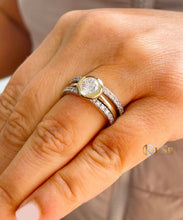 Load image into Gallery viewer, 14k Yellow And White Gold Round Cut Forever One Moissanite and Natural Diamond Engagement Ring And Two Bands Bezel Set Halo 2.40ctw