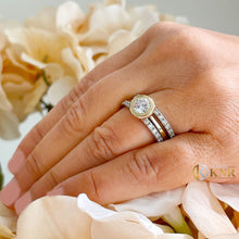 Load image into Gallery viewer, 14k Solid Yellow And White Gold Round Cut Natural Diamond Engagement Ring And Two Bands Bezel Set Halo 2.20ctw