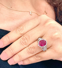 Load image into Gallery viewer, 14K Solid White Gold Oval Shape Natural Ruby and Round And Marquee Cut Natural Diamonds Engagement Ring Halo Prong Set 4.50ctw