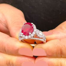 Load image into Gallery viewer, 14K Solid White Gold Oval Shape Natural Ruby and Round And Marquee Cut Natural Diamonds Engagement Ring Halo Prong Set 4.50ctw