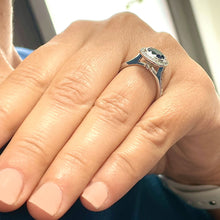 Load image into Gallery viewer, 14k Solid White Gold Natural Cushion Cut sapphire and Natural Diamonds Engagement Ring Bezel Set 2.50ctw