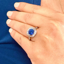 Load image into Gallery viewer, 14k Solid White Gold Natural Cushion Cut sapphire and Natural Diamonds Engagement Ring Bezel Set 2.50ctw