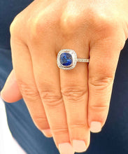Load image into Gallery viewer, 14k Solid White Gold Natural Cushion Cut sapphire and Natural Diamonds Engagement Ring Bezel Set 2.50ctw