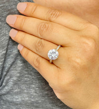Load image into Gallery viewer, BIG 14k Solid Yellow Gold Round Cut Forever One Moissanite and Natural Round Cut Diamond Engagement Ring Halo, Bridal, Wedding 4.50ctw