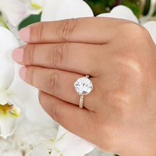 Load image into Gallery viewer, BIG 14k Solid Yellow Gold Round Cut Forever One Moissanite and Natural Round Cut Diamond Engagement Ring Halo, Bridal, Wedding 4.50ctw