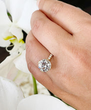 Load image into Gallery viewer, BIG 14k Solid Yellow Gold Round Cut Forever One Moissanite and Natural Round Cut Diamond Engagement Ring Halo, Bridal, Wedding 4.50ctw
