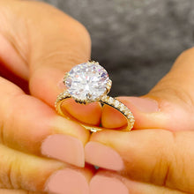 Load image into Gallery viewer, 14k Solid Yellow Gold Round Cut Moissanite and Natural Round Cut Diamond Engagement Ring Halo, Bridal, Wedding 4.50ctw