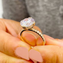 Load image into Gallery viewer, BIG 14k Solid Yellow Gold Round Cut Forever One Moissanite and Natural Round Cut Diamond Engagement Ring Halo, Bridal, Wedding 4.50ctw