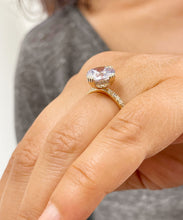 Load image into Gallery viewer, BIG 14k Solid Yellow Gold Round Cut Forever One Moissanite and Natural Round Cut Diamond Engagement Ring Halo, Bridal, Wedding 4.50ctw