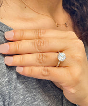 Load image into Gallery viewer, BIG 14k Solid Yellow Gold Round Cut Forever One Moissanite and Natural Round Cut Diamond Engagement Ring Halo, Bridal, Wedding 4.50ctw