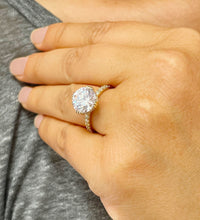 Load image into Gallery viewer, 14k Solid Yellow Gold Round Cut Moissanite and Natural Round Cut Diamond Engagement Ring Halo, Bridal, Wedding 4.50ctw