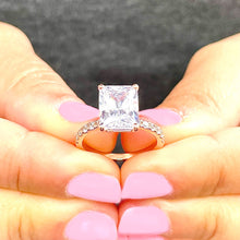 Load image into Gallery viewer, Stunning 3.80ct set in 14k solid rose gold radiant cut moissanite engagement ring solitaire, bridal set, wedding, anniversary