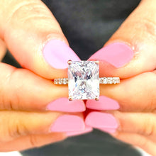 Load image into Gallery viewer, Stunning 3.80ct set in 14k solid rose gold radiant cut moissanite engagement ring solitaire, bridal set, wedding, anniversary