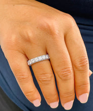 Load image into Gallery viewer, 14K Solid White Gold Round Cut Moissanite Eternity Band three sided Deco, Bridal, Wedding, Anniversary, Propose, 4.00ctw