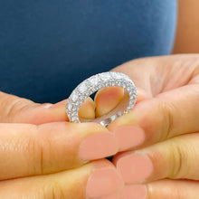 Load image into Gallery viewer, 14K Solid White Gold Round Cut Moissanite Eternity Band three sided Deco, Bridal, Wedding, Anniversary, Propose, 4.00ctw