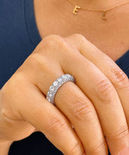 Load image into Gallery viewer, 14K Solid White Gold Round Cut Moissanite Eternity Band three sided Deco, Bridal, Wedding, Anniversary, Propose, 4.00ctw