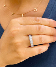 Load image into Gallery viewer, 14K Solid White Gold Round Cut Moissanite Eternity Band three sided Deco, Bridal, Wedding, Anniversary, Propose, 4.00ctw