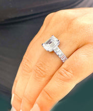 Load image into Gallery viewer, HUGE and heavy 14k solid white gold emerald cut moissanite engagement ring Bridal Wedding Propose 6.00ct Stunning!!