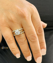 Load image into Gallery viewer, 14k solid yellow gold round cut moissanite and natural diamond engagement ring and two bands, antique style, wedding, 2.75ct