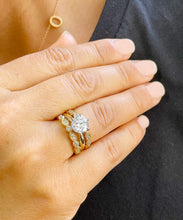 Load image into Gallery viewer, GIA/IGI Certified Three Piece 14k Yellow Gold Round Cut Diamond Engagement Ring And Two Bands Halo Bridal Wedding Anniversary 2.25ctw F-VS2