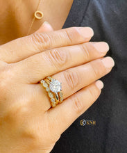 Load image into Gallery viewer, 14k solid yellow gold round cut moissanite and natural diamond engagement ring and two bands, antique style, wedding, 2.75ct
