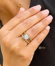 Load image into Gallery viewer, 14k solid yellow gold round cut moissanite and natural diamond engagement ring and two bands, antique style, wedding, 2.75ct