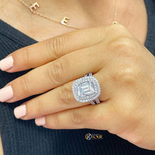 Load image into Gallery viewer, Double Halo 14K Solid White Gold Emerald Cut Moissanite and Natural Diamond Engagement Ring And Band Wedding Bridal 6.30ct