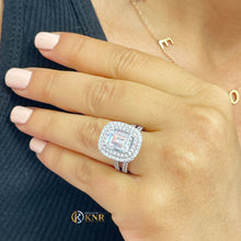 Load image into Gallery viewer, Double Halo 14K Solid White Gold Emerald Cut Moissanite and Natural Diamond Engagement Ring And Band Wedding Bridal 6.30ct