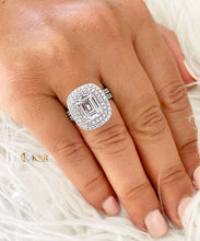 Load image into Gallery viewer, Double Halo 14K Solid White Gold Emerald Cut Moissanite and Natural Diamond Engagement Ring And Band Wedding Bridal 6.30ct