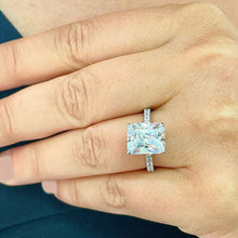 Load image into Gallery viewer, Stunning 3.80ct set in 14k solid white gold radiant cut moissanite engagement ring solitaire, bridal set, wedding, anniversary
