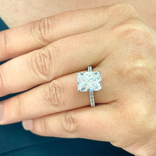 Load image into Gallery viewer, Stunning 3.80ct set in 14k solid white gold radiant cut moissanite engagement ring solitaire, bridal set, wedding, anniversary