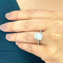 Load image into Gallery viewer, Stunning 3.80ct set in 14k solid white gold radiant cut moissanite engagement ring solitaire, bridal set, wedding, anniversary