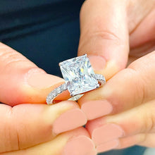 Load image into Gallery viewer, Stunning 3.80ct set in 14k solid white gold radiant cut moissanite engagement ring solitaire, bridal set, wedding, anniversary