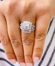 Load image into Gallery viewer, GIA Certified 14K Solid And Heavy White Gold Round Cut And Baguettes Cut Diamond Engagement Ring Antique Style 2.75ctw F-VS2
