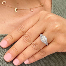 Load image into Gallery viewer, GIA Certified 14k Solid White Gold Cushion Cut and Round And Trapezoids Diamond Engagement Ring Halo 2.00ctw F-VS2