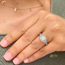 Load image into Gallery viewer, 14k Solid White Gold Cushion Cut and Round And Trapezoids Natural Diamond Engagement Ring Halo 2.00ctw