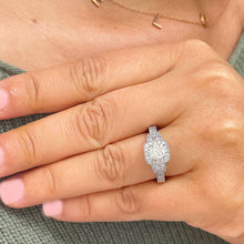Load image into Gallery viewer, GIA Certified 14k Solid White Gold Cushion Cut and Round And Trapezoids Diamond Engagement Ring Halo 2.00ctw F-VS2