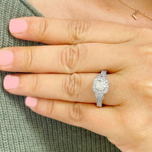 Load image into Gallery viewer, GIA Certified 14k Solid White Gold Cushion Cut and Round And Trapezoids Diamond Engagement Ring Halo 2.00ctw F-VS2