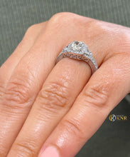 Load image into Gallery viewer, 14k Solid White Gold Cushion Cut Moissanite and Natural Round And Trapezoids Diamond Engagement Ring Halo 2.00ctw