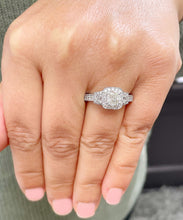 Load image into Gallery viewer, GIA Certified 14k Solid White Gold Cushion Cut and Round And Trapezoids Diamond Engagement Ring Halo 2.00ctw F-VS2