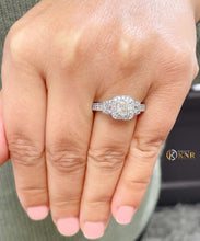 Load image into Gallery viewer, 14k Solid White Gold Cushion Cut Moissanite and Natural Round And Trapezoids Diamond Engagement Ring Halo 2.00ctw