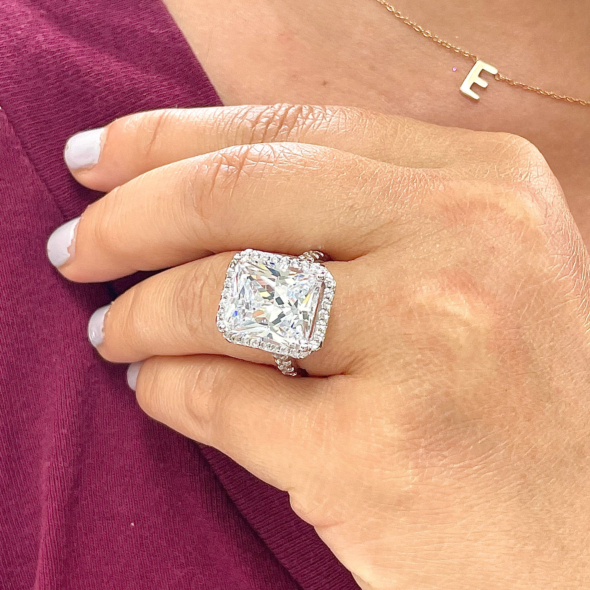 HUGE 14K Solid White Gold Radiant Moissanite and Natural