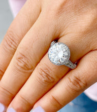 Load image into Gallery viewer, HUGE 14k White Solid Gold Round Cut Moissanite and Natural Diamond Engagement Ring Antique Deco Bridal Propose Promise 6.30ctw